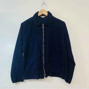 Democracy Womans Cordory Full Zip Jacket  Small Navy Blue Patch Pockets Textured